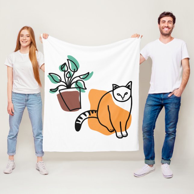 Katze und Pflanze Fleecedecke (Beispiel)