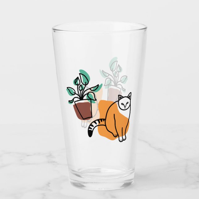 Katze und Pflanze Glas (Vorderseite)