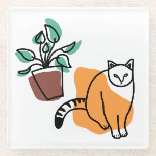 Katze und Pflanze Glasuntersetzer