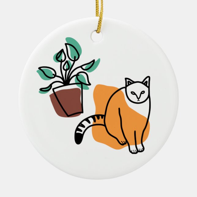 Katze und Pflanze Keramik Ornament (Vorne)