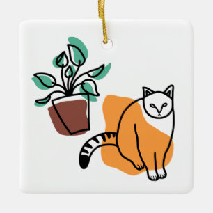Katze und Pflanze Keramikornament