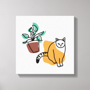 Katze und Pflanze Leinwanddruck