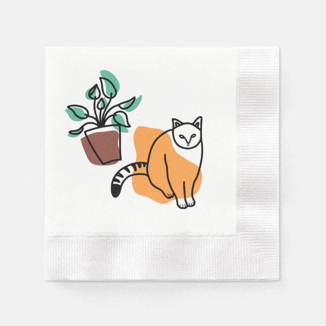 Katze und Pflanze Serviette (Vorderseite)