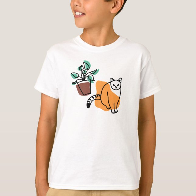 Katze und Pflanze T-Shirt (Vorderseite)