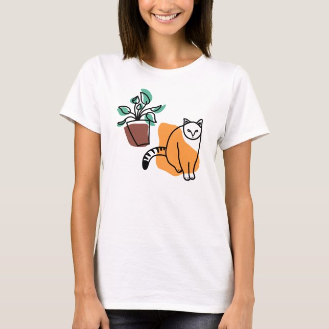 Katze und Pflanze T-Shirt (Vorderseite)