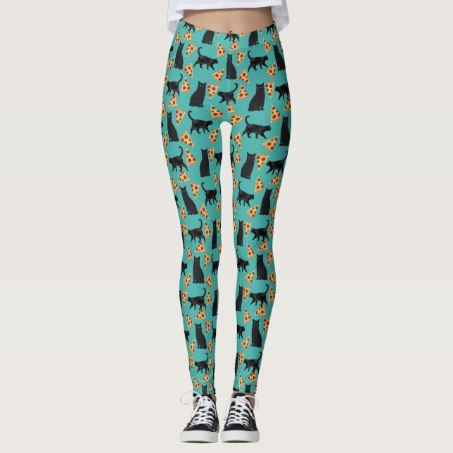 Katze und Pizza-lustiges Muster Leggings (Vorderseite)