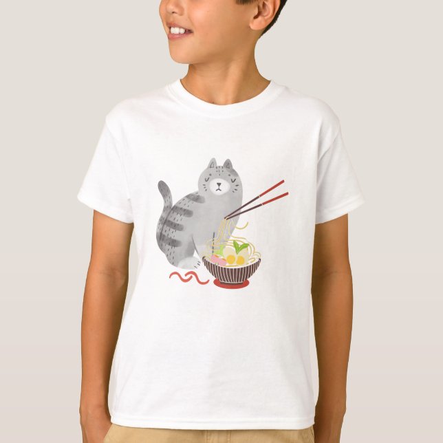 Katze und Ramen, Kawaii-T - Shirt (Vorderseite)