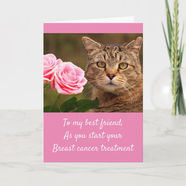 Katze und Rose Brustkrebs Karte (Vorderseite)