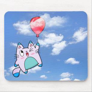 Katze und Roter Ballon in der Wolke Mousepad