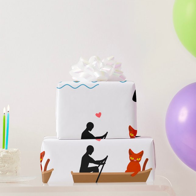 Katze und Ruderer auf dem Schiff Funny Whimsical P Geschenkpapier (Von Creator hochgeladen)