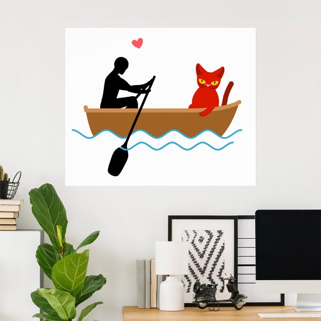 Katze und Ruderer auf dem Schiff Funny Whimsical P Poster (Von Creator hochgeladen)