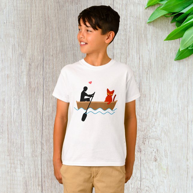 Katze und Ruderer auf dem Schiff Funny Whimsical P T-Shirt (Von Creator hochgeladen)