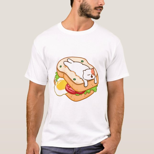 Katze und Sandwich Brot T-Shirt (Vorderseite)