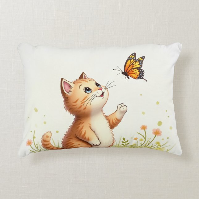 Katze und Schmetterling Dekokissen (Vorderseite)