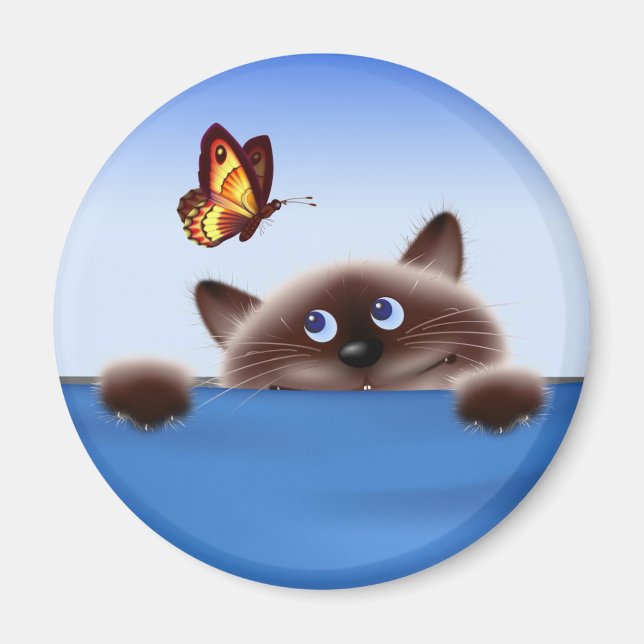 Katze und Schmetterling Magnet (Vorne)
