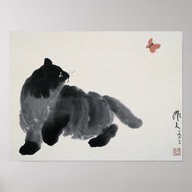 Katze und Schmetterling Poster (Vorne)