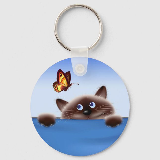 Katze und Schmetterling Schlüsselanhänger (Vorderseite)