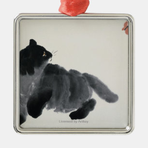 Katze und Schmetterling Silbernes Ornament