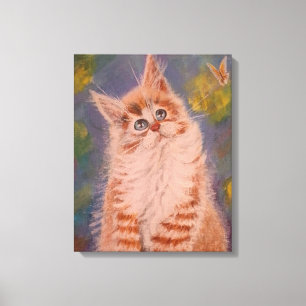 Katze und Schmetterling Stretched Canvas Print Leinwanddruck