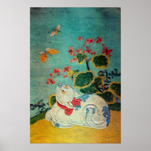 Katze und Schmetterling, Suzuki Harunobu Poster