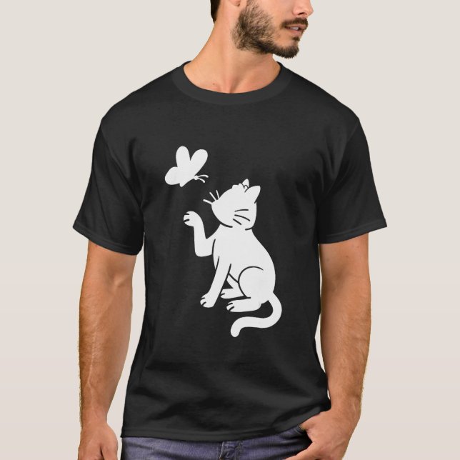 Katze und Schmetterling T-Shirt (Vorderseite)