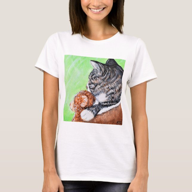 Katze und sein Bär in der Fenstermalerei T-Shirt (Vorderseite)
