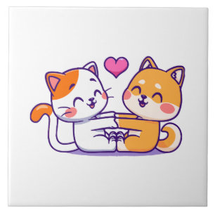 Katze und Shiba Inu Fliese