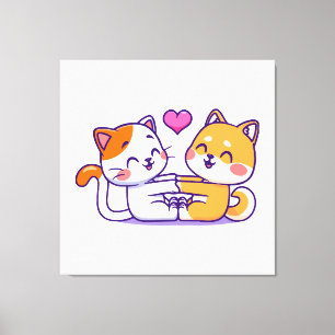Katze und Shiba Inu Leinwanddruck