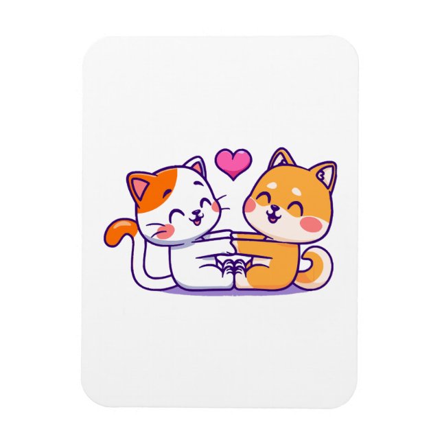 Katze und Shiba Inu Magnet (Vertikal)
