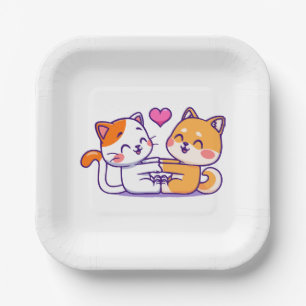 Katze und Shiba Inu Pappteller