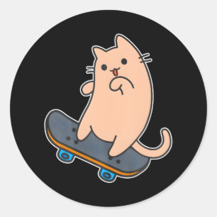 Katze und Skateboard Skateboard Sonniger Cartoon Runder Aufkleber