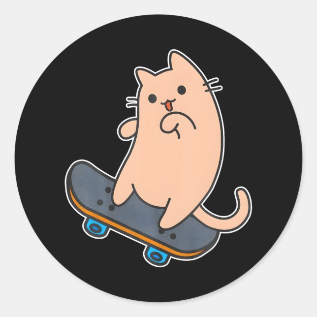 Katze und Skateboard Skateboard Sonniger Cartoon Runder Aufkleber (Vorderseite)