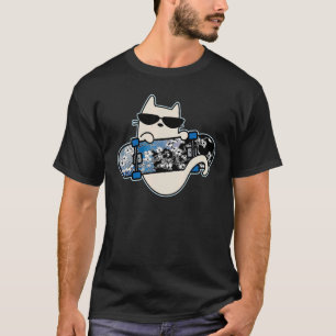 Katze und Skateboard Skateboarding Katze Mond Kirs T-Shirt