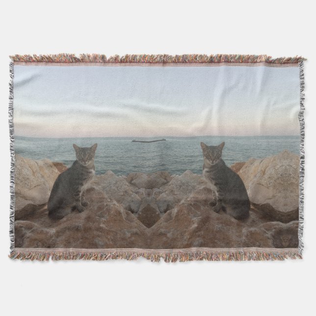 Katze und Sonnenuntergang Decke (Vorderseite)