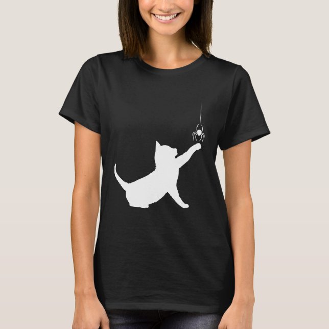 Katze und Spinne in der Silhouette T-Shirt (Vorderseite)