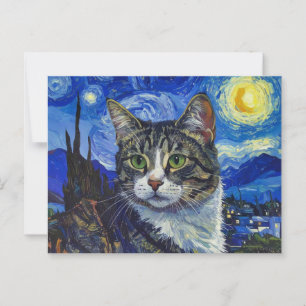 Katze und Starry Night Postkarte