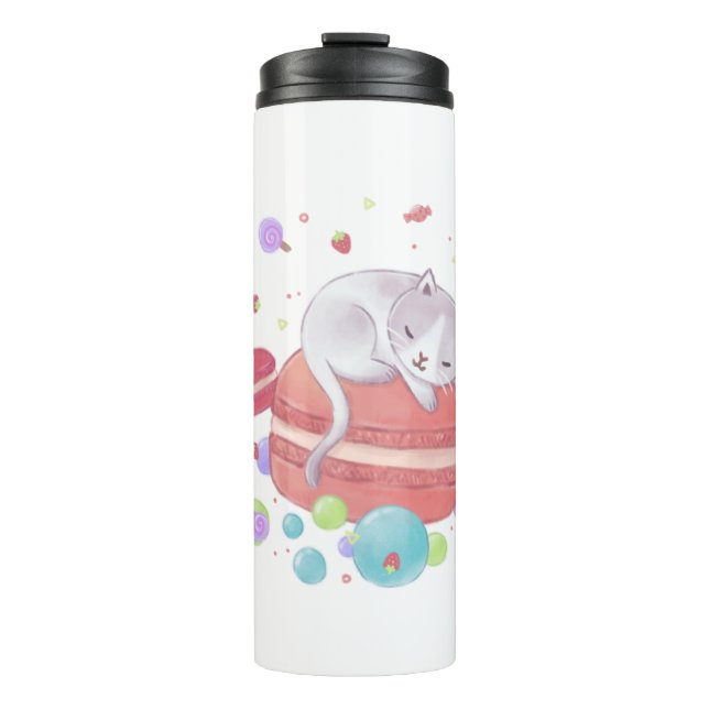 Katze und Süßigkeiten Thermosbecher (Vorderseite)