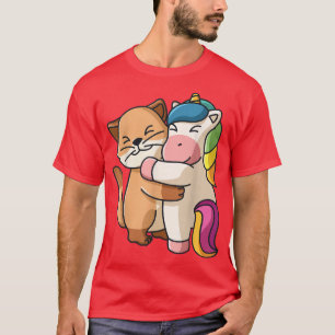 Katze und Unicorn Niedlich Kawaii Animal Lover Hug T-Shirt