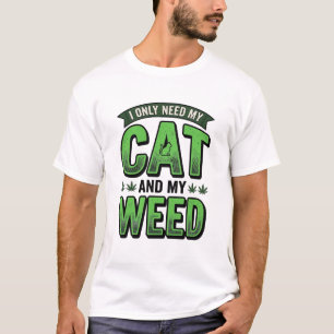 Katze und Unkraut Vintage-Stich T-Shirt Design_1