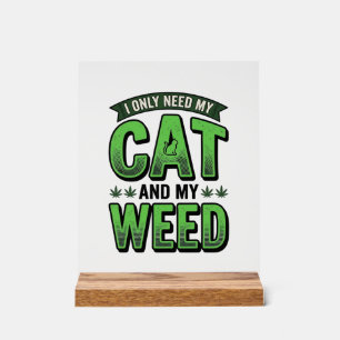 Katze und Unkraut Vintage-Stich T-Shirt Design_1 Acrylschild