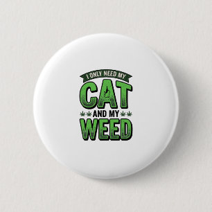 Katze und Unkraut Vintage-Stich T-Shirt Design_1 Button