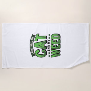Katze und Unkraut Vintage-Stich T-Shirt Design_1 Strandtuch