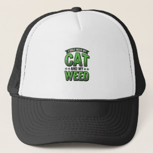 Katze und Unkraut Vintage-Stich T-Shirt Design_1 Truckerkappe