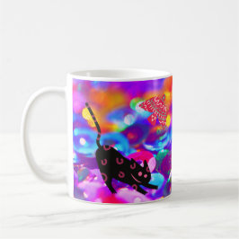Katze und Vögel im farbenfrohen Hintergrund Kaffeetasse