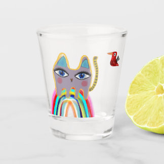 Katze und Vögel Schnapsglas