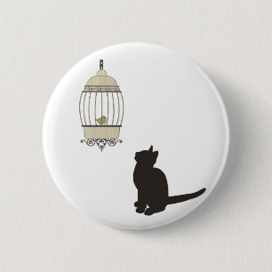 Katze und Vogelkäfig Button