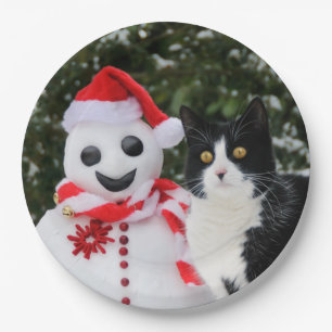 Katze und Weihnachtsmann, glückliches Party Pappteller