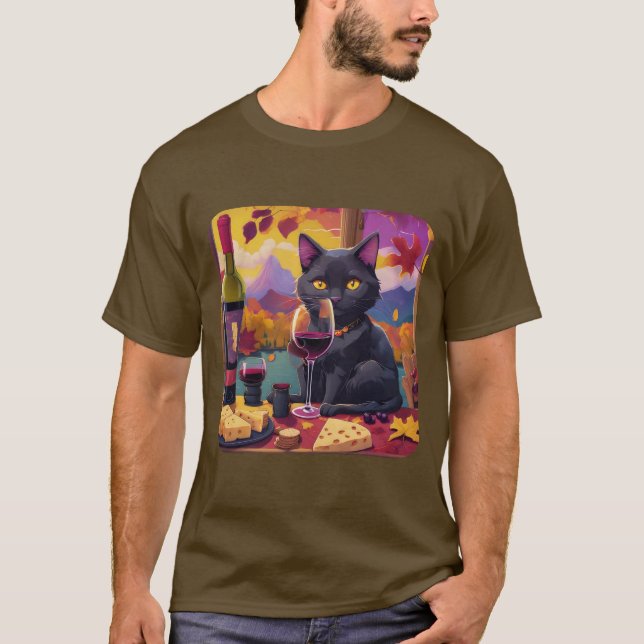 Katze und Wein T-Shirt (Vorderseite)