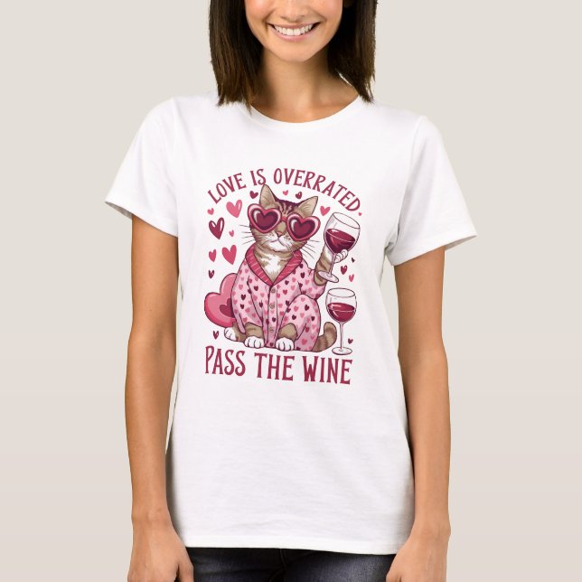 Katze und Wein Valentine T-Shirt (Vorderseite)