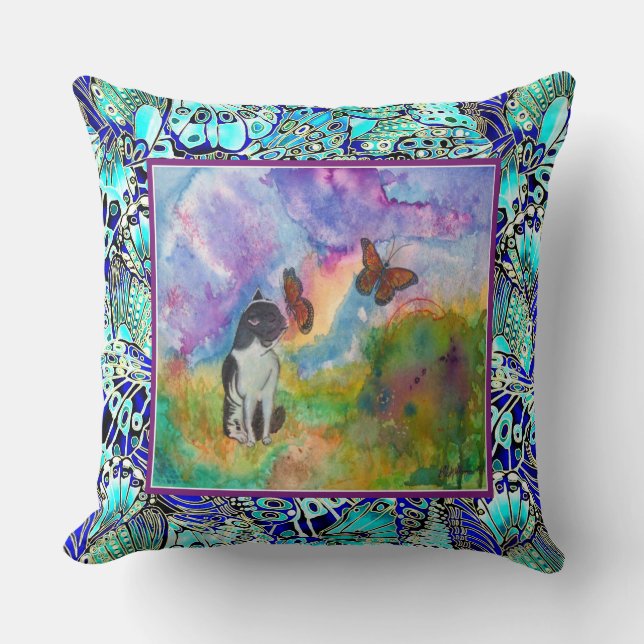 Katze und Wurfs-Kissen der Monarch-(Winged Kissen (Vorderseite)